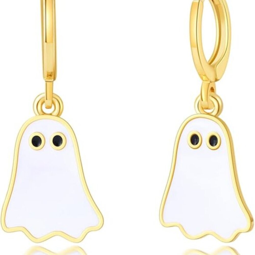 Halloween‎ Ghost Earrings for Women Gold Ghost Huggie Hoop Boo White Earrings